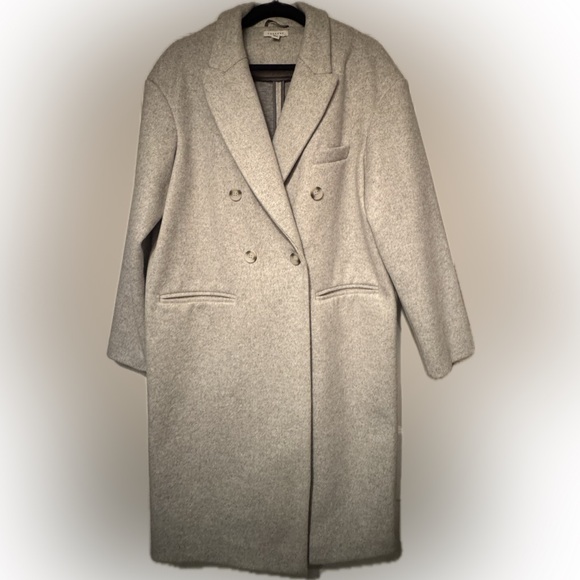 Topshop Jackets & Blazers - Topshop Double-Breasted Light Gray Wool Trench Coat